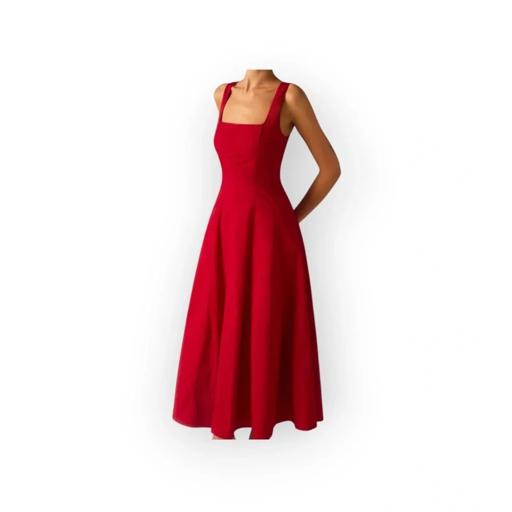 New commense Red Maxi Dress Square Neck Lace-Up Corset Back Size large - Picture 4 of 13